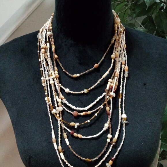 Womens Boho Style Multi Layered Multicolor Beaded Necklace with Lobster Clasp - Picture 2 of 7